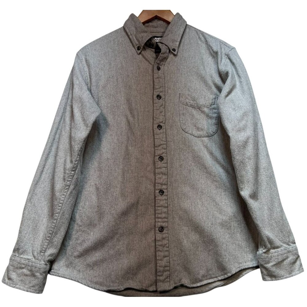 Lands' End Men's Flannel Button Down Shirt Long Sleeve Size Medium Gray Pocket